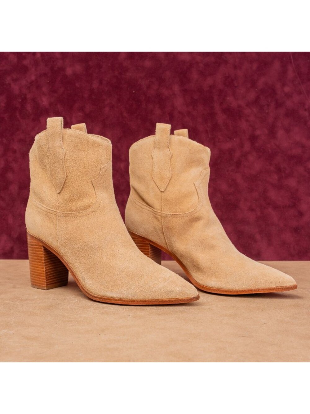 Schutz Women South Sand Suede Western Cowboy Pointy Ankle Boots sz 10